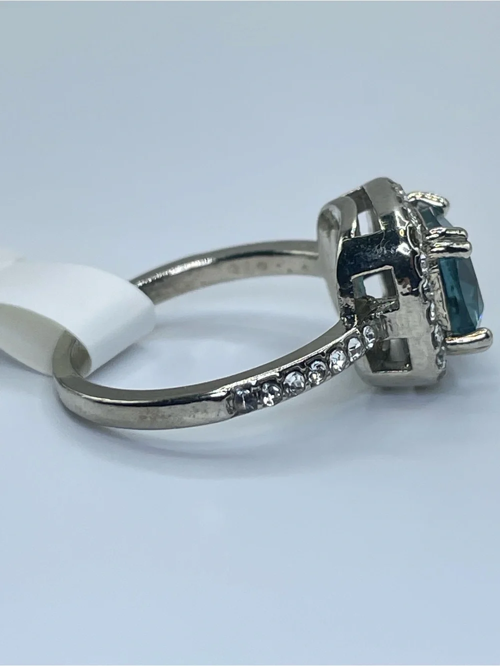 Swarovski Crystal Elements Teal Blue Halo Statement Ring Size 7